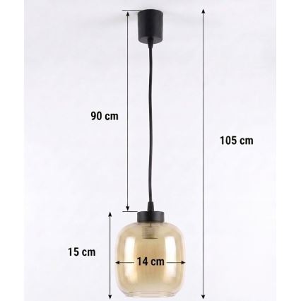 Brilagi - Suspension LED sur câble RETRO GLASS 1xE27/60W/230V Ø 14 cm noir/brun fumé