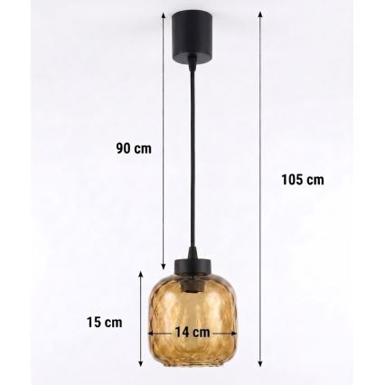 Brilagi - Suspension LED sur câble RETRO GLASS 1xE27/60W/230V ø 14 cm noir/brun fumé