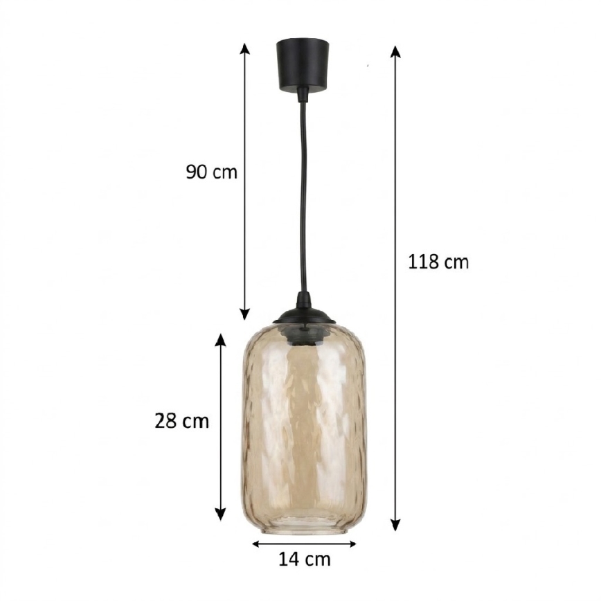 Brilagi - Suspension LED sur câble RETRO GLASS 1xE27/60W/230V Ø 14 cm noir / brun fumé