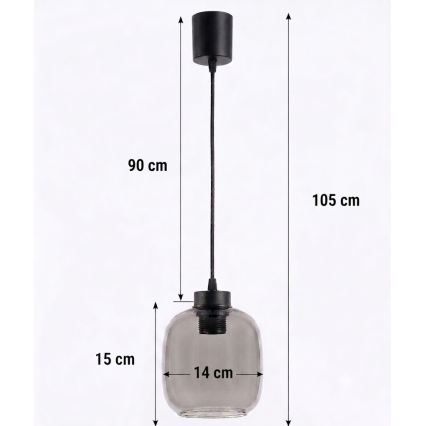 Brilagi - Suspension LED sur câble RETRO GLASS 1xE27/60W/230V Ø 14 cm noir/gris fumé