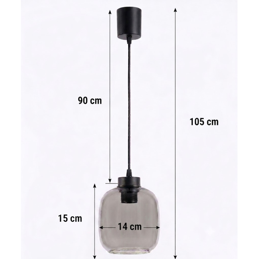 Brilagi - Suspension LED sur câble RETRO GLASS 1xE27/60W/230V Ø 14 cm noir/gris fumé