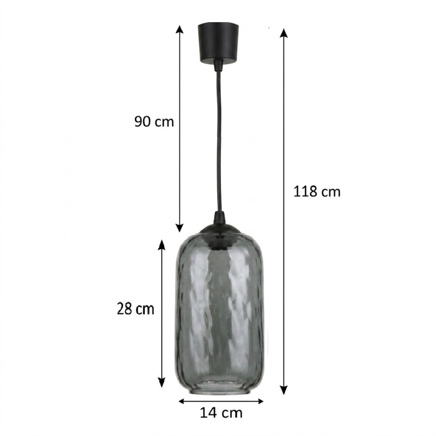 Brilagi - Suspension LED sur câble RETRO GLASS 1xE27/60W/230V Ø 14 cm noir/gris fumé