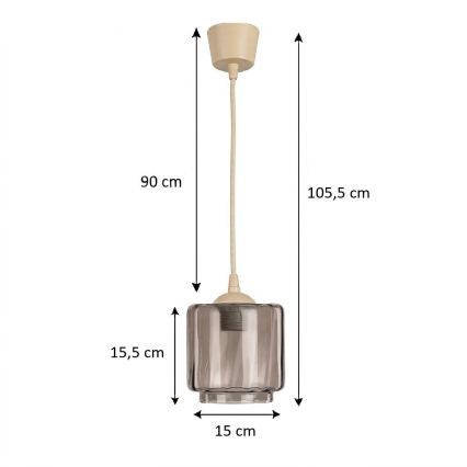 Brilagi - Suspension LED sur câble RETRO GLASS 1xE27/60W/230V Ø 15 cm beige / beige fumé