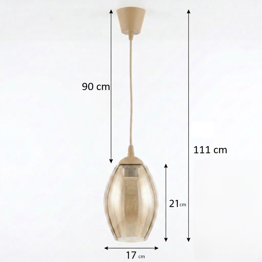 Brilagi - Suspension LED sur câble RETRO GLASS 1xE27/60W/230V Ø 17 cm beige / beige fumé
