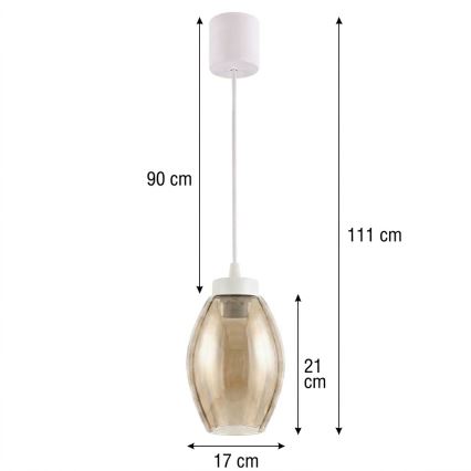 Brilagi - Suspension LED sur câble RETRO GLASS 1xE27/60W/230V Ø 17 cm blanc / beige fumé
