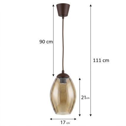 Brilagi - Suspension LED sur câble RETRO GLASS 1xE27/60W/230V Ø 17 cm brun / beige fumé