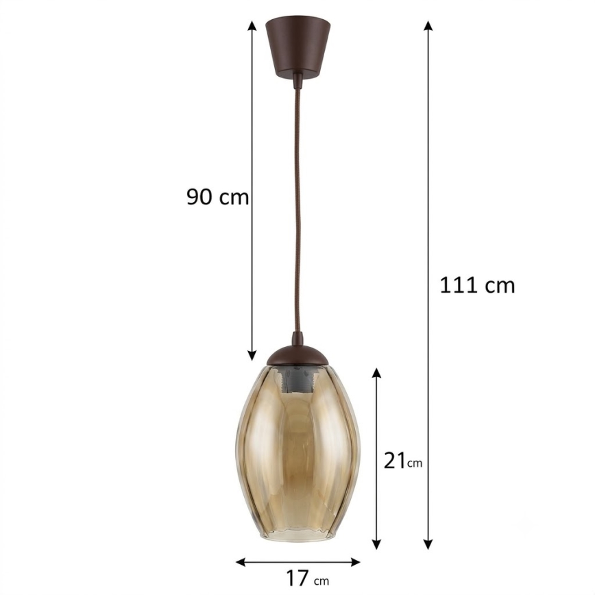 Brilagi - Suspension LED sur câble RETRO GLASS 1xE27/60W/230V Ø 17 cm brun / beige fumé