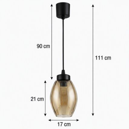 Brilagi - Suspension LED sur câble RETRO GLASS 1xE27/60W/230V Ø 17 cm noir/beige fumé