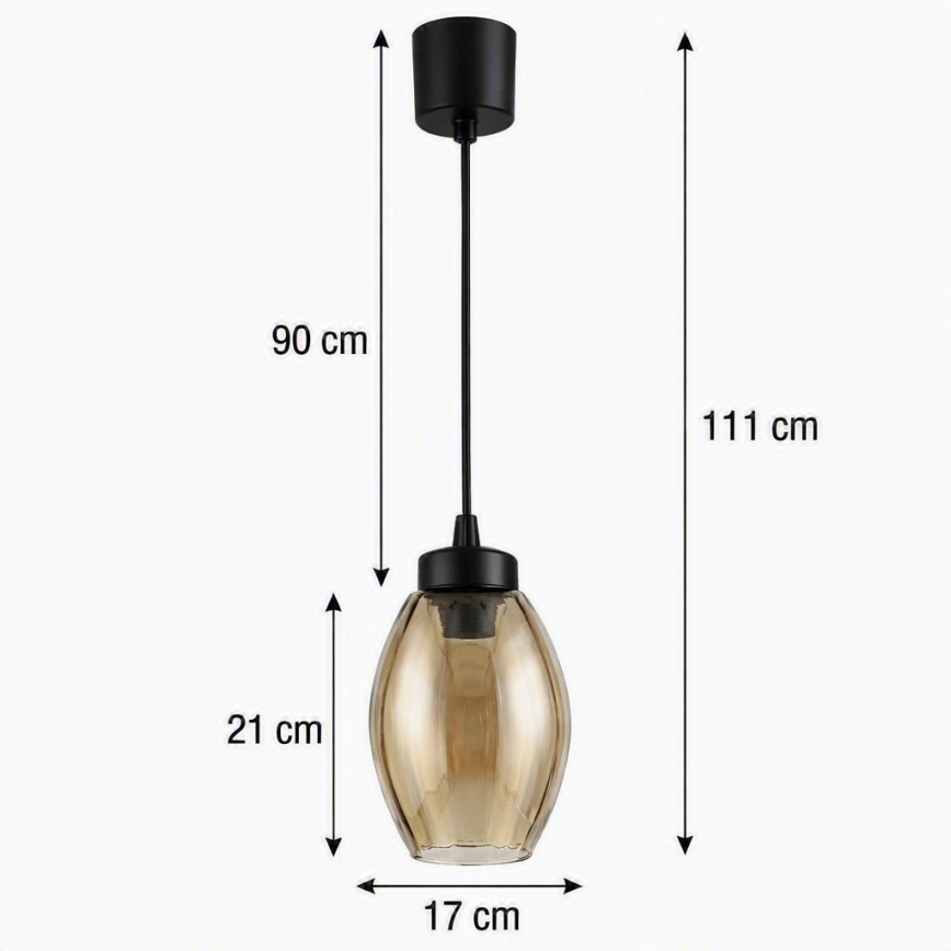 Brilagi - Suspension LED sur câble RETRO GLASS 1xE27/60W/230V Ø 17 cm noir/beige fumé
