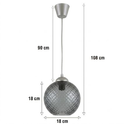Brilagi - Suspension LED sur câble RETRO GLASS 1xE27/60W/230V Ø 18 cm argenté/gris fumé