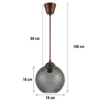 Brilagi - Suspension LED sur câble RETRO GLASS 1xE27/60W/230V Ø 18 cm marron/gris fumé