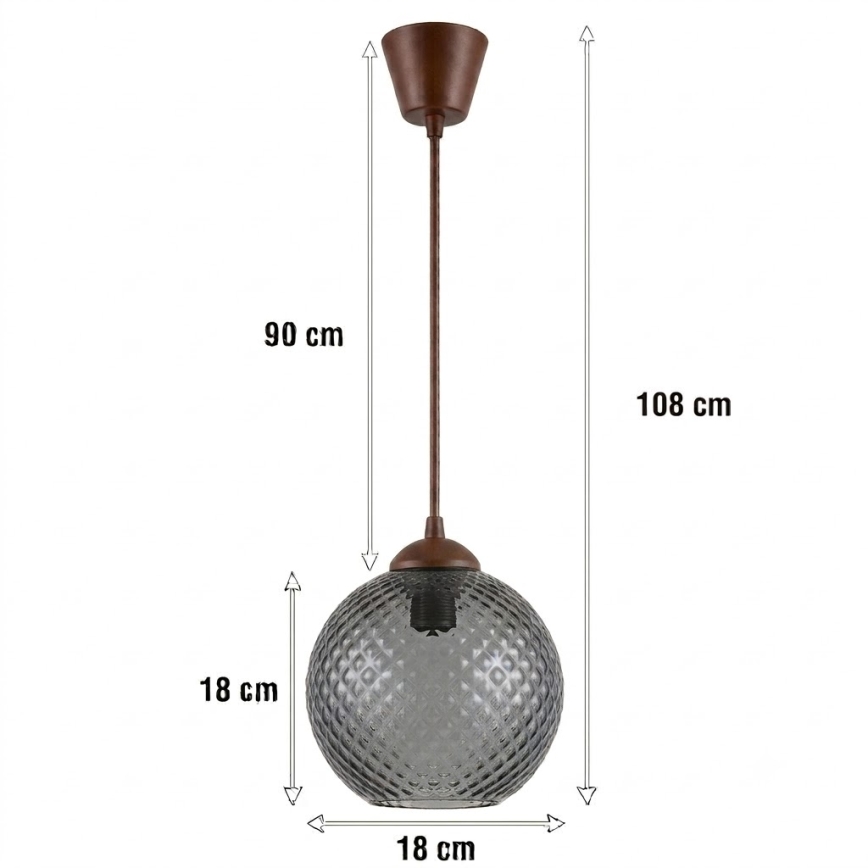 Brilagi - Suspension LED sur câble RETRO GLASS 1xE27/60W/230V Ø 18 cm marron/gris fumé