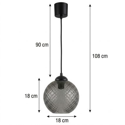 Brilagi - Suspension LED sur câble RETRO GLASS 1xE27/60W/230V Ø 18 cm noir/gris fumé