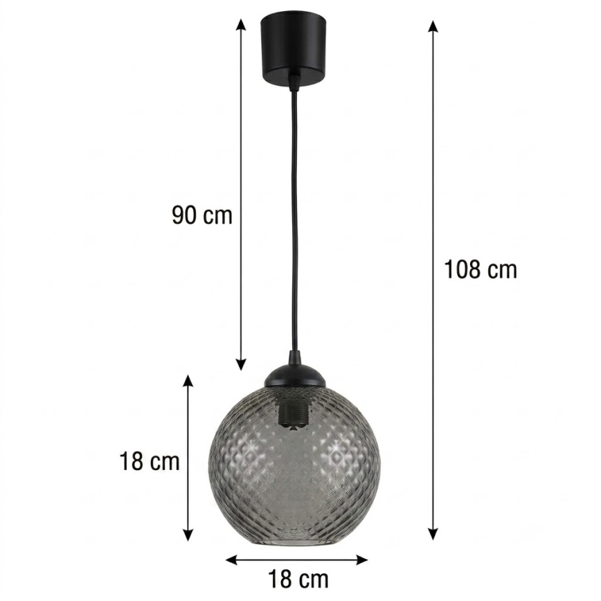 Brilagi - Suspension LED sur câble RETRO GLASS 1xE27/60W/230V Ø 18 cm noir/gris fumé