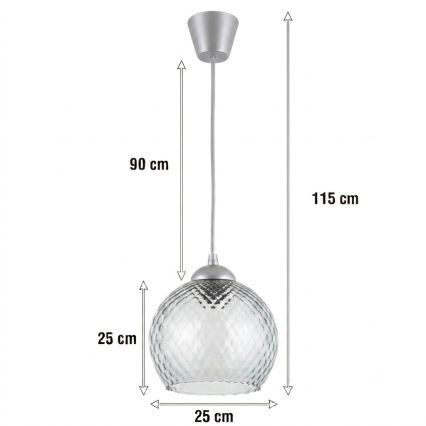 Brilagi - Suspension LED sur câble RETRO GLASS 1xE27/60W/230V Ø 25 cm argenté / gris fumé