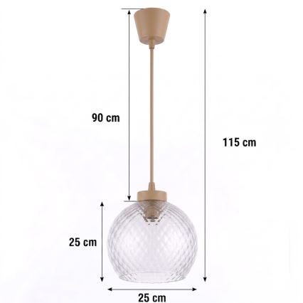 Brilagi - Suspension LED sur câble RETRO GLASS 1xE27/60W/230V Ø 25 cm beige/gris fumé