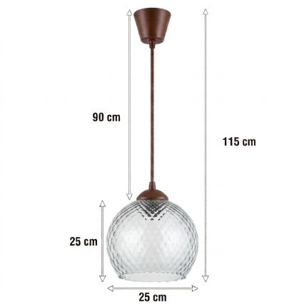 Brilagi - Suspension LED sur câble RETRO GLASS 1xE27/60W/230V Ø 25 cm marron/gris fumé