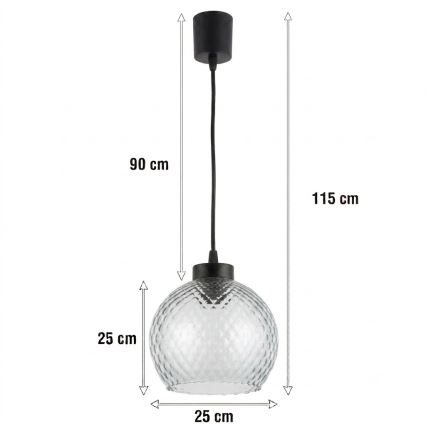 Brilagi - Suspension LED sur câble RETRO GLASS 1xE27/60W/230V Ø 25 cm noir/gris fumé