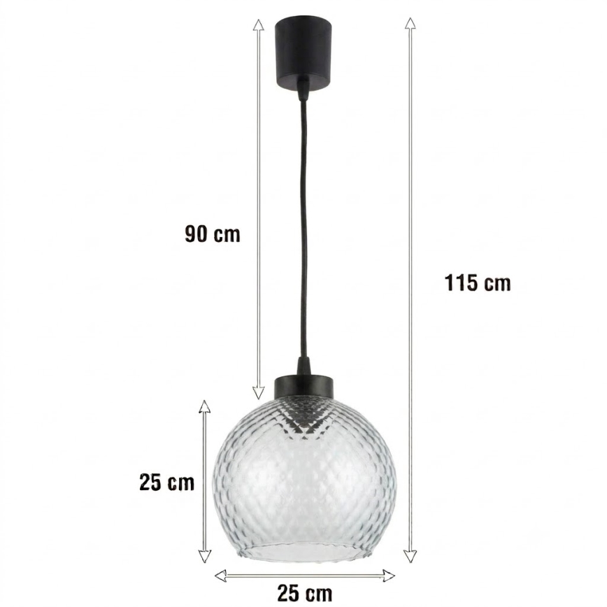 Brilagi - Suspension LED sur câble RETRO GLASS 1xE27/60W/230V Ø 25 cm noir/gris fumé