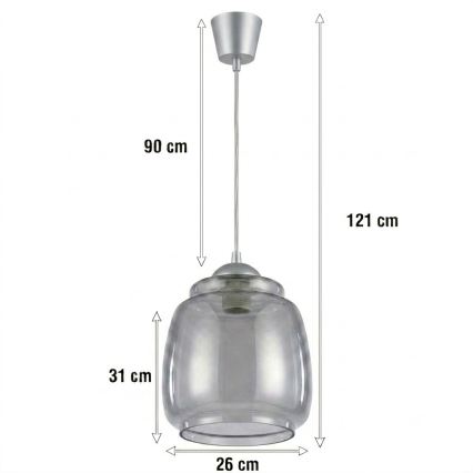 Brilagi - Suspension LED sur câble RETRO GLASS 1xE27/60W/230V Ø 26 cm argenté/gris fumé