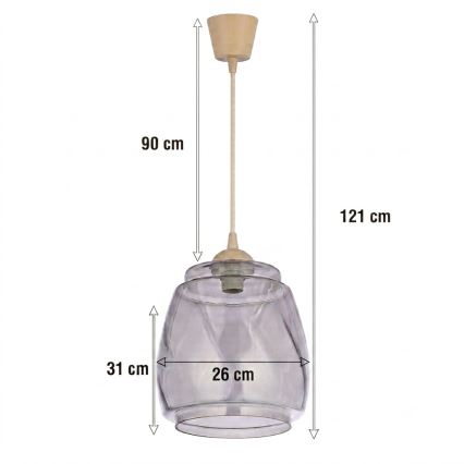 Brilagi - Suspension LED sur câble RETRO GLASS 1xE27/60W/230V Ø 26 cm beige/gris fumé