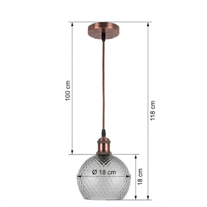 Brilagi - Suspension LED sur câble RETRO GLASS 1x E27/60 W/230 V, Ø 18 cm, blanc/gris fumé