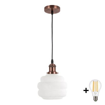 Brilagi - Suspension LED sur câble RETRO GLASS 1 x E27/60W/230V Ø 20 cm cuivré/blanc