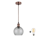 Brilagi - Suspension LED sur câble RETRO GLASS 1x E27/60 W/230 V, Ø 18 cm, blanc/gris fumé