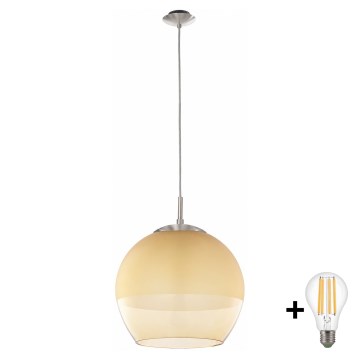 BRILAGI - Suspension LED sur câble RETRO GLASS 1xE27/60W/230V chrome mat/beige fumé