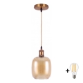 BRILAGI - Suspension LED sur câble RETRO GLASS 1xE27/60W/230V diam. 14 cm or / brun fumé
