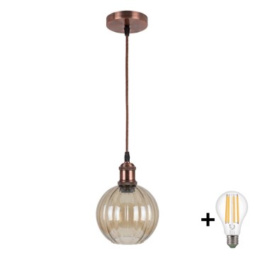 Brilagi - Suspension LED sur câble RETRO GLASS 1xE27/60W/230V diam. 18 cm cuivré / brun fumé