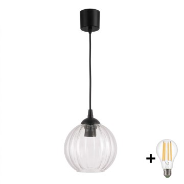 Brilagi - Suspension LED sur câble RETRO GLASS 1xE27/60W/230V diam. 18 cm noir/transparent
