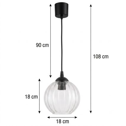 Brilagi - Suspension LED sur câble RETRO GLASS 1xE27/60W/230V diam. 18 cm noir/transparent