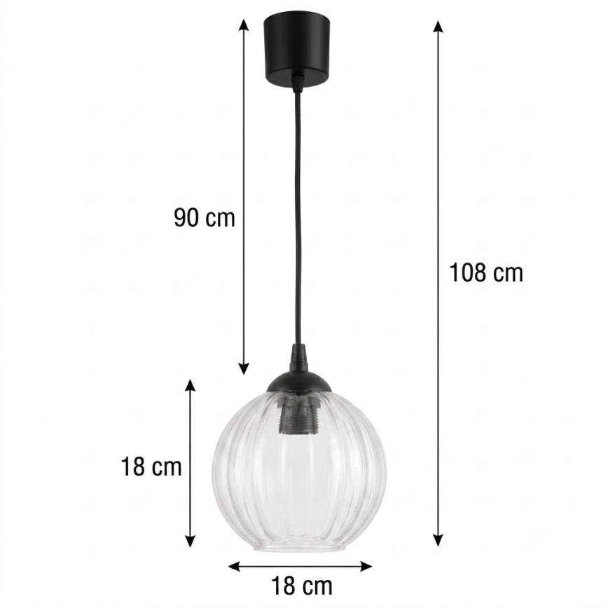 Brilagi - Suspension LED sur câble RETRO GLASS 1xE27/60W/230V diam. 18 cm noir/transparent