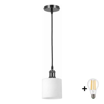 BRILAGI - Suspension LED sur câble RETRO GLASS 1xE27/60W/230V Ø 10 cm noire/blanche