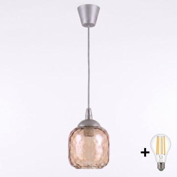 Brilagi - Suspension LED sur câble RETRO GLASS 1xE27/60W/230V Ø 14 cm argenté/brun fumé