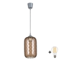 Brilagi - Suspension LED sur câble RETRO GLASS 1xE27/60W/230V Ø 14 cm argenté / brun fumé