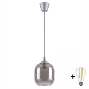 Brilagi - Suspension LED sur câble RETRO GLASS 1xE27/60W/230V Ø 14 cm argenté/gris fumé
