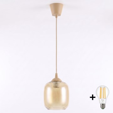 Brilagi - suspension LED sur câble RETRO GLASS 1xE27/60W/230V Ø 14 cm beige/brun fumé