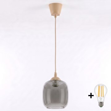 Brilagi - Suspension LED sur câble RETRO GLASS 1xE27/60W/230V Ø 14 cm beige/gris fumé