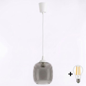 Brilagi - Suspension LED sur câble RETRO GLASS 1xE27/60W/230V Ø 14 cm blanc/gris fumé