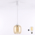 Brilagi - Suspension LED sur câble RETRO GLASS 1xE27/60W/230V Ø 14 cm blanc/marron fumé