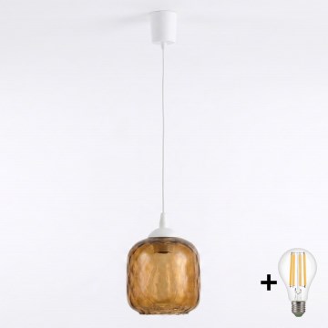 Brilagi - Suspension LED sur câble RETRO GLASS 1xE27/60W/230V Ø 14 cm blanc/marron fumé