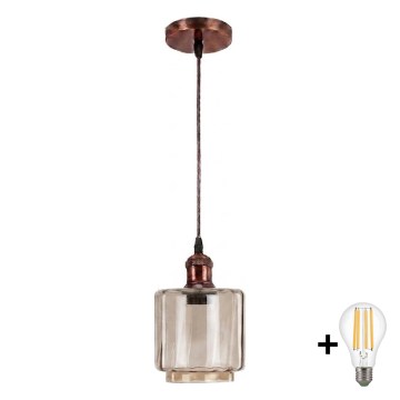 Brilagi - Suspension LED sur câble RETRO GLASS 1xE27/60W/230V Ø 14 cm cuivré/beige fumé