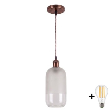 Brilagi - Suspension LED sur câble RETRO GLASS 1xE27/60W/230V Ø 14 cm cuivré/blanc