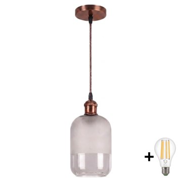 Brilagi - Suspension LED sur câble RETRO GLASS 1xE27/60W/230V Ø 14 cm cuivre/blanc