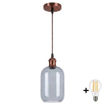 Brilagi - Suspension LED sur câble RETRO GLASS 1xE27/60W/230V Ø 14 cm cuivré/gris fumé