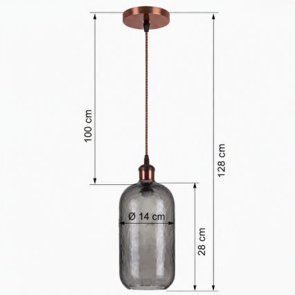 Brilagi - Suspension LED sur câble RETRO GLASS 1xE27/60W/230V Ø 14 cm cuivré/gris fumé