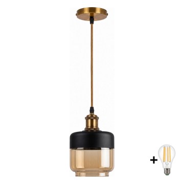 BRILAGI - Suspension LED sur câble RETRO GLASS 1xE27/60W/230V Ø 14 cm doré/beige fumé