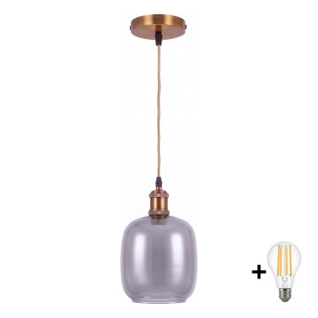 BRILAGI - Suspension LED sur câble RETRO GLASS 1xE27/60W/230V Ø 14 cm doré/gris fumé